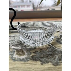 Vintage 1978 Fostoria Lead Crystal Candy Dish Ribbed Starburst Bowl USA Sticker
